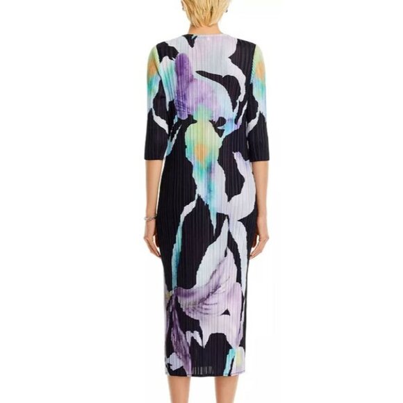 Nancy Yang Art-Inspired Midi Dress Abstract Floral Pleated Medium NWT - Picture 2 of 7